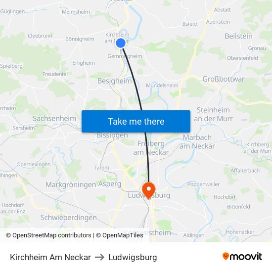 Kirchheim Am Neckar to Ludwigsburg map