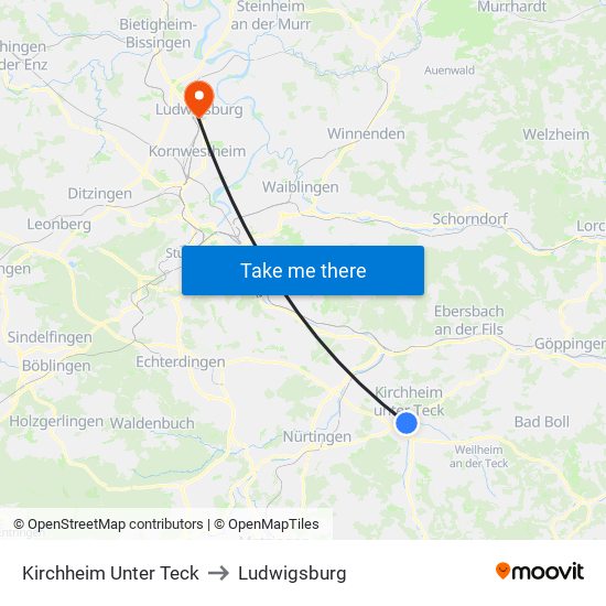 Kirchheim Unter Teck to Ludwigsburg map