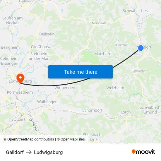 Gaildorf to Ludwigsburg map