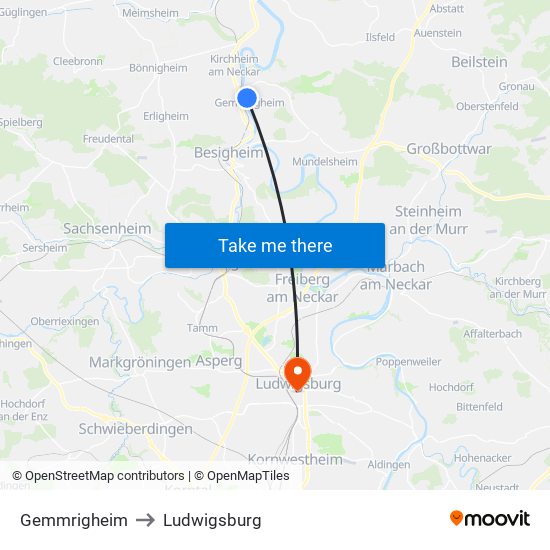 Gemmrigheim to Ludwigsburg map
