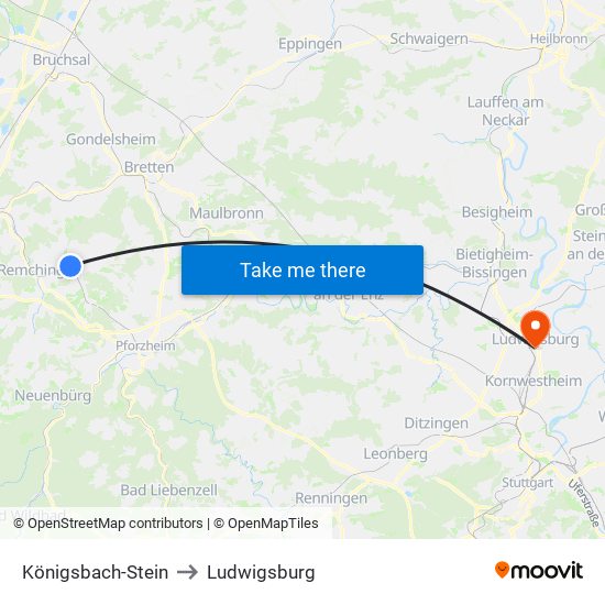 Königsbach-Stein to Ludwigsburg map