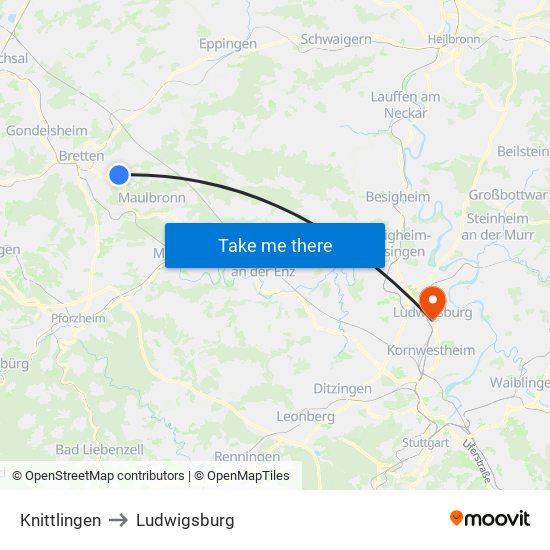 Knittlingen to Ludwigsburg map