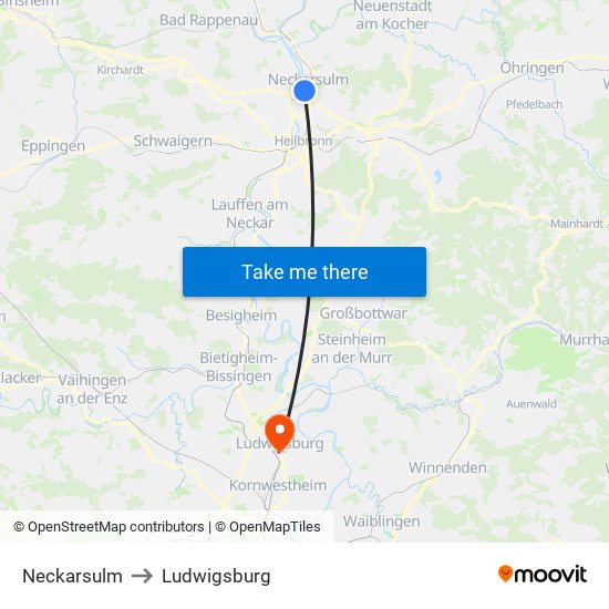 Neckarsulm to Ludwigsburg map