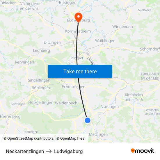 Neckartenzlingen to Ludwigsburg map