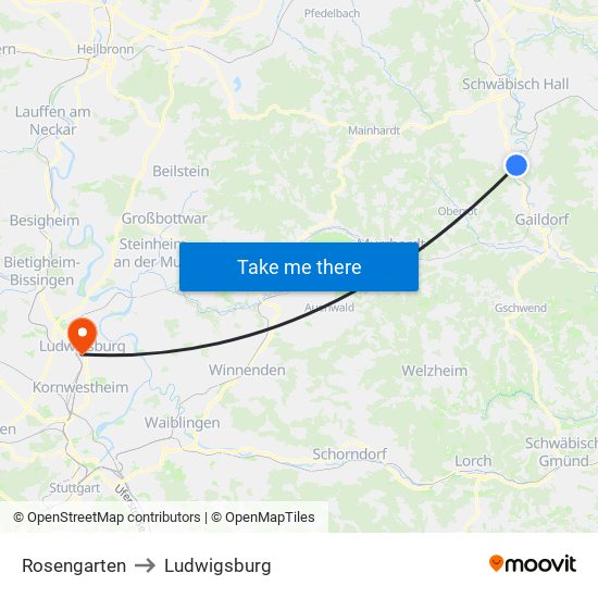 Rosengarten to Ludwigsburg map