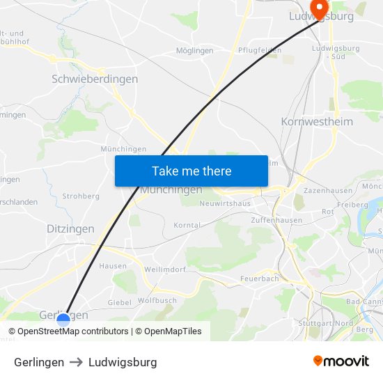 Gerlingen to Ludwigsburg map