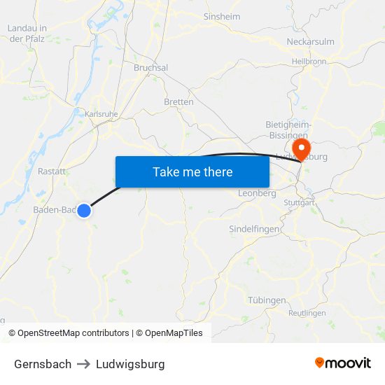 Gernsbach to Ludwigsburg map