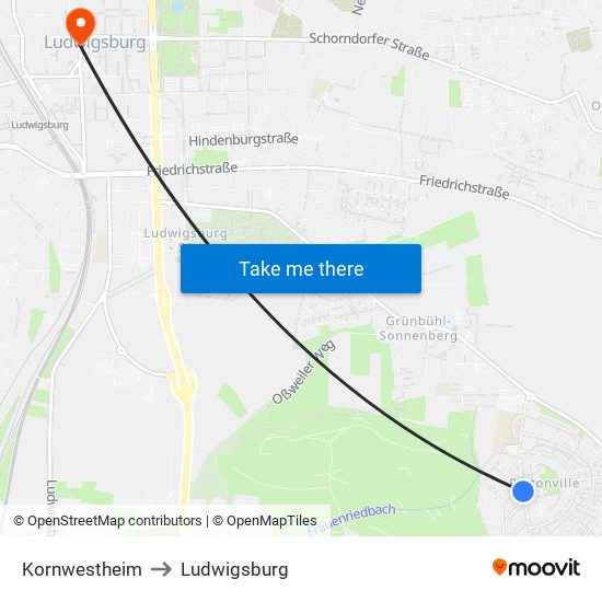 Kornwestheim to Ludwigsburg map