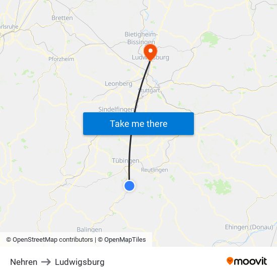 Nehren to Ludwigsburg map
