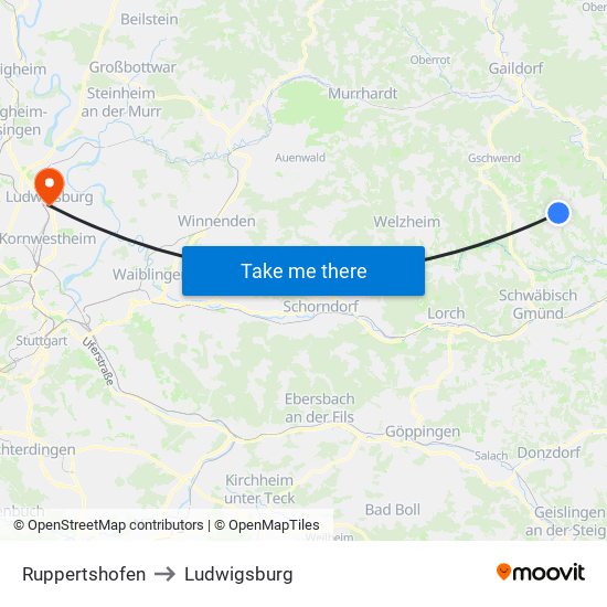 Ruppertshofen to Ludwigsburg map