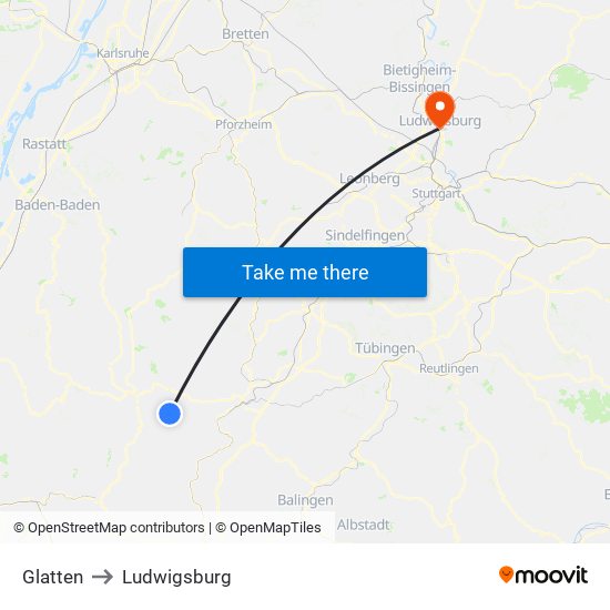 Glatten to Ludwigsburg map