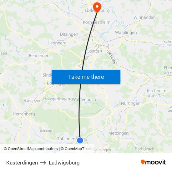 Kusterdingen to Ludwigsburg map