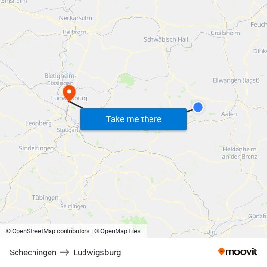 Schechingen to Ludwigsburg map