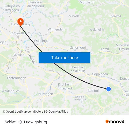 Schlat to Ludwigsburg map