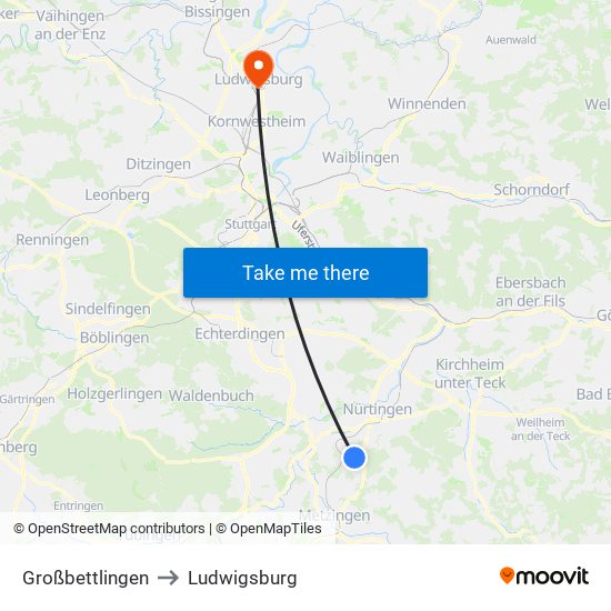 Großbettlingen to Ludwigsburg map