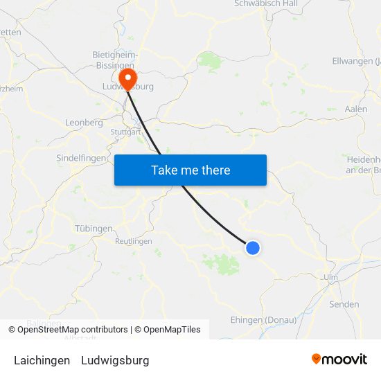 Laichingen to Ludwigsburg map