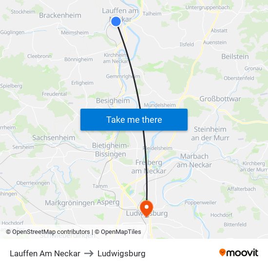 Lauffen Am Neckar to Ludwigsburg map