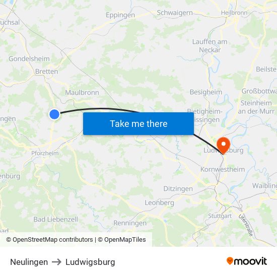 Neulingen to Ludwigsburg map