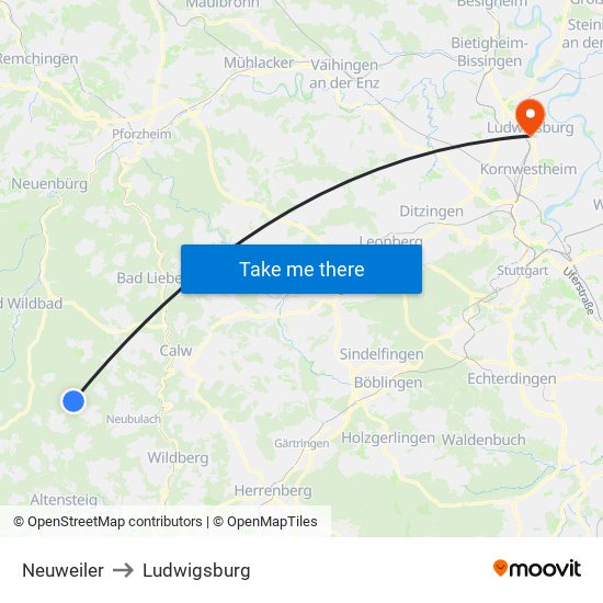 Neuweiler to Ludwigsburg map