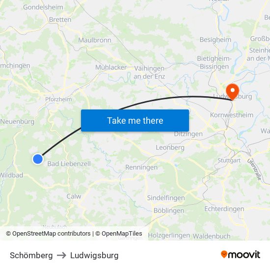 Schömberg to Ludwigsburg map
