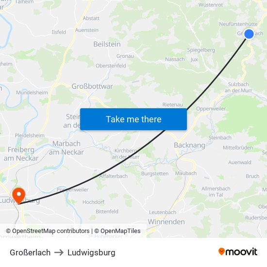 Großerlach to Ludwigsburg map