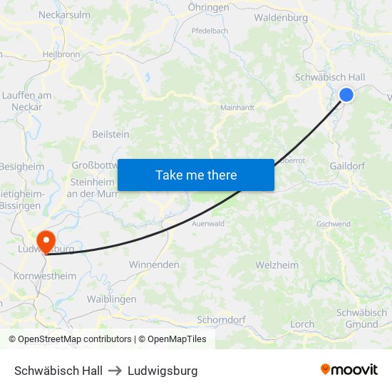 Schwäbisch Hall to Ludwigsburg map