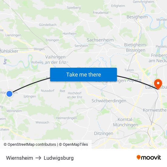 Wiernsheim to Ludwigsburg map