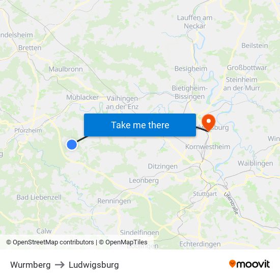Wurmberg to Ludwigsburg map