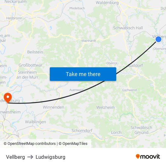 Vellberg to Ludwigsburg map