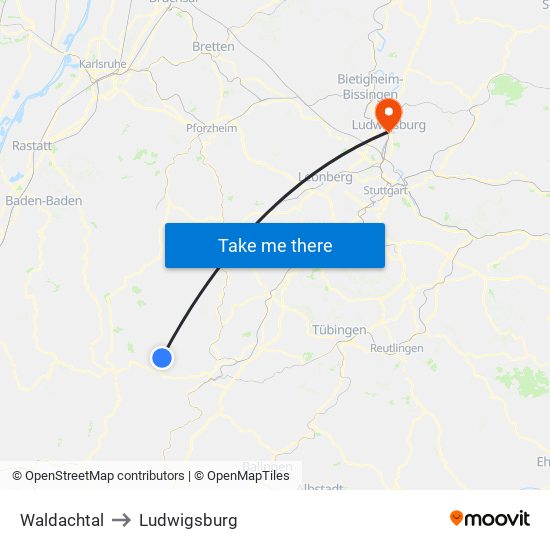 Waldachtal to Ludwigsburg map