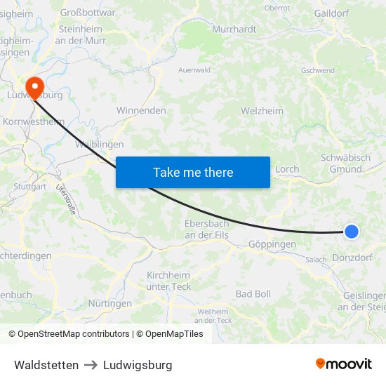 Waldstetten to Ludwigsburg map