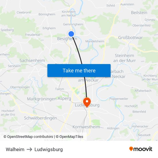 Walheim to Ludwigsburg map
