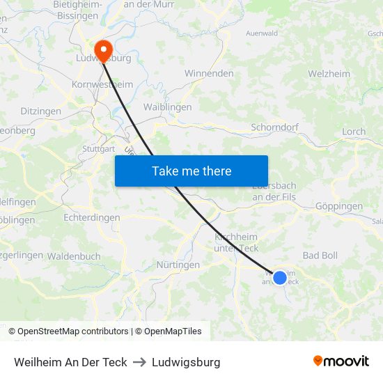 Weilheim An Der Teck to Ludwigsburg map