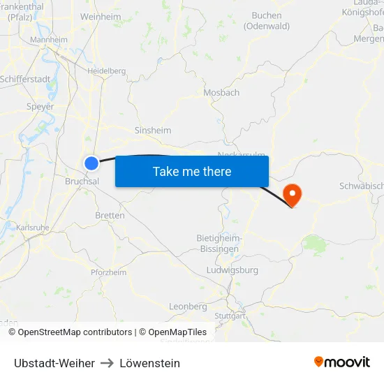 Ubstadt-Weiher to Löwenstein map
