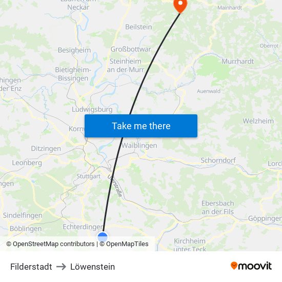 Filderstadt to Löwenstein map