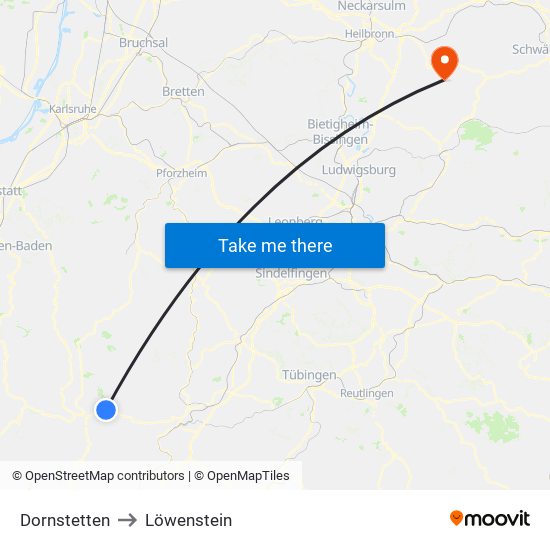 Dornstetten to Löwenstein map