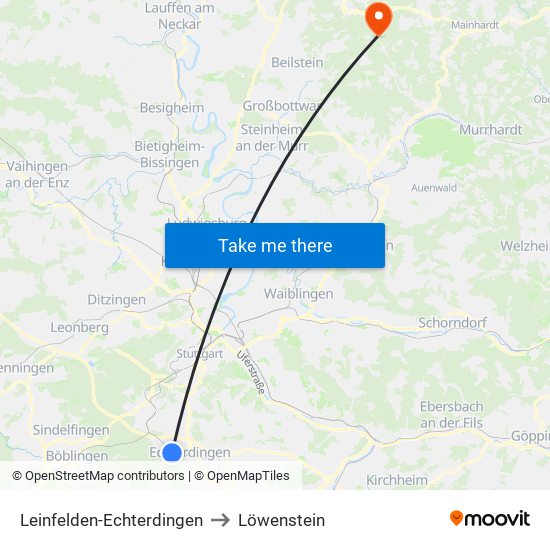 Leinfelden-Echterdingen to Löwenstein map