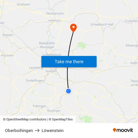 Oberboihingen to Löwenstein map