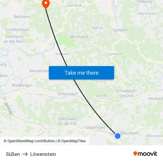 Süßen to Löwenstein map
