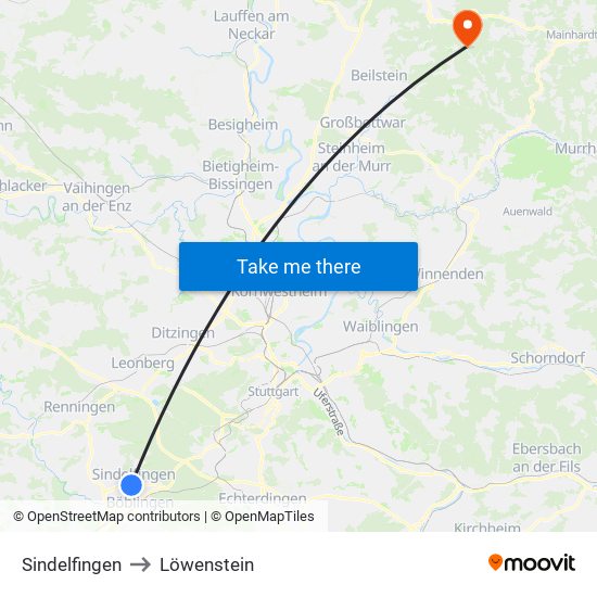 Sindelfingen to Löwenstein map