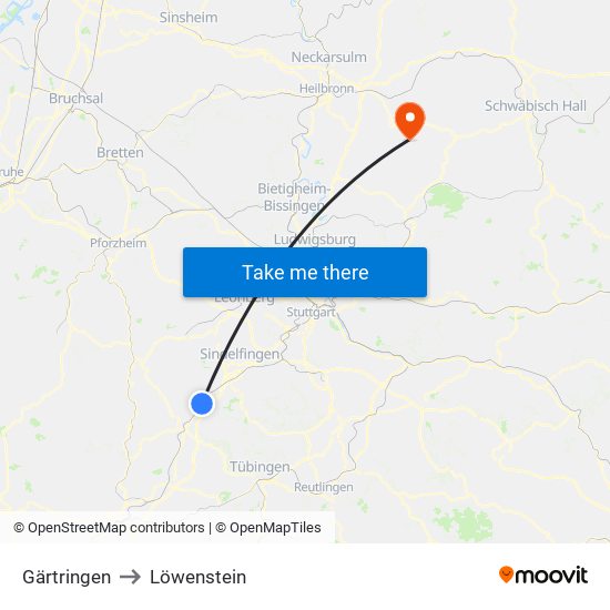 Gärtringen to Löwenstein map