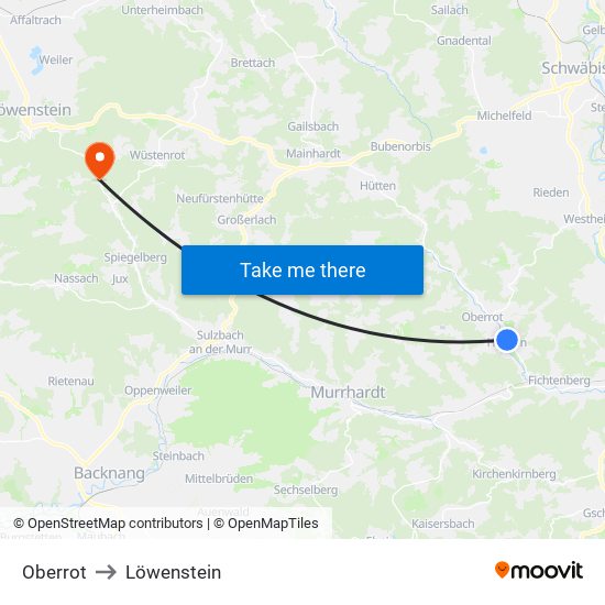 Oberrot to Löwenstein map