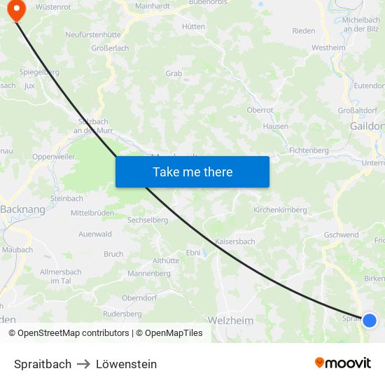 Spraitbach to Löwenstein map