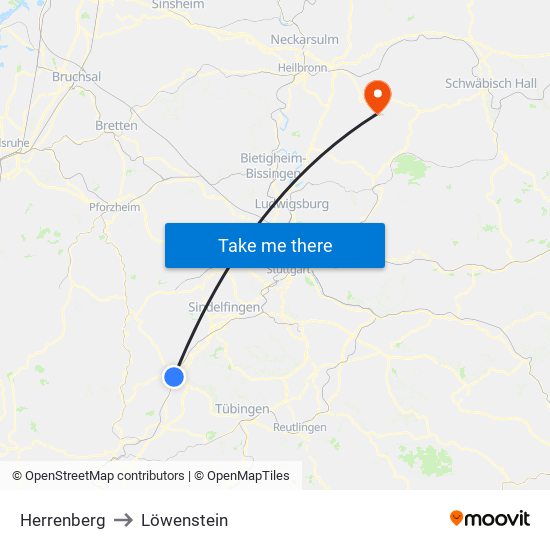 Herrenberg to Löwenstein map