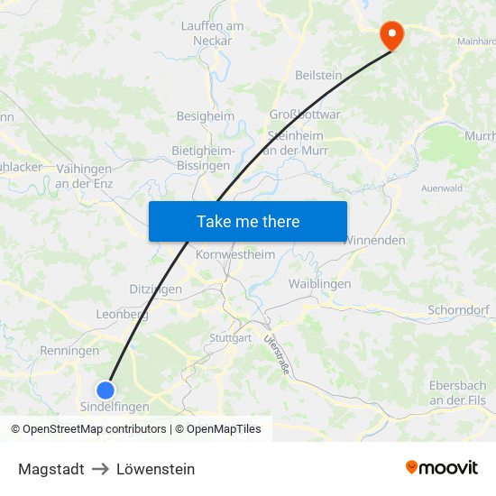 Magstadt to Löwenstein map