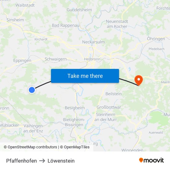 Pfaffenhofen to Löwenstein map
