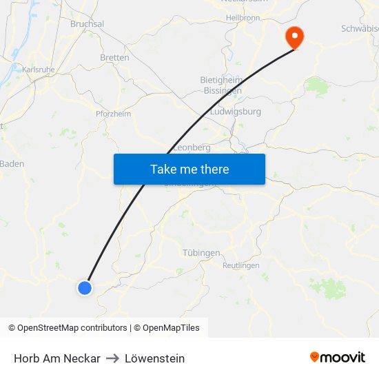 Horb Am Neckar to Löwenstein map