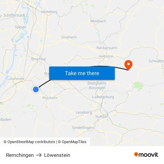 Remchingen to Löwenstein map