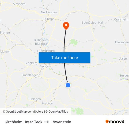 Kirchheim Unter Teck to Löwenstein map