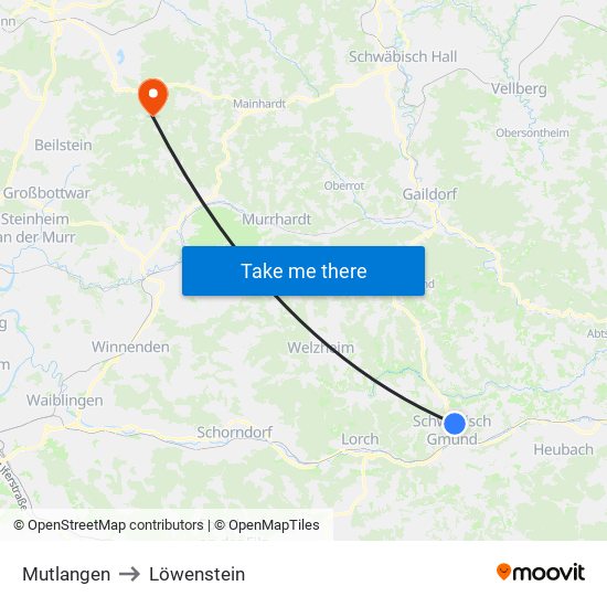 Mutlangen to Löwenstein map